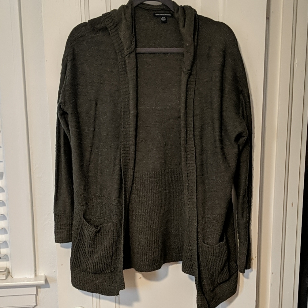 Army green sweater with hood